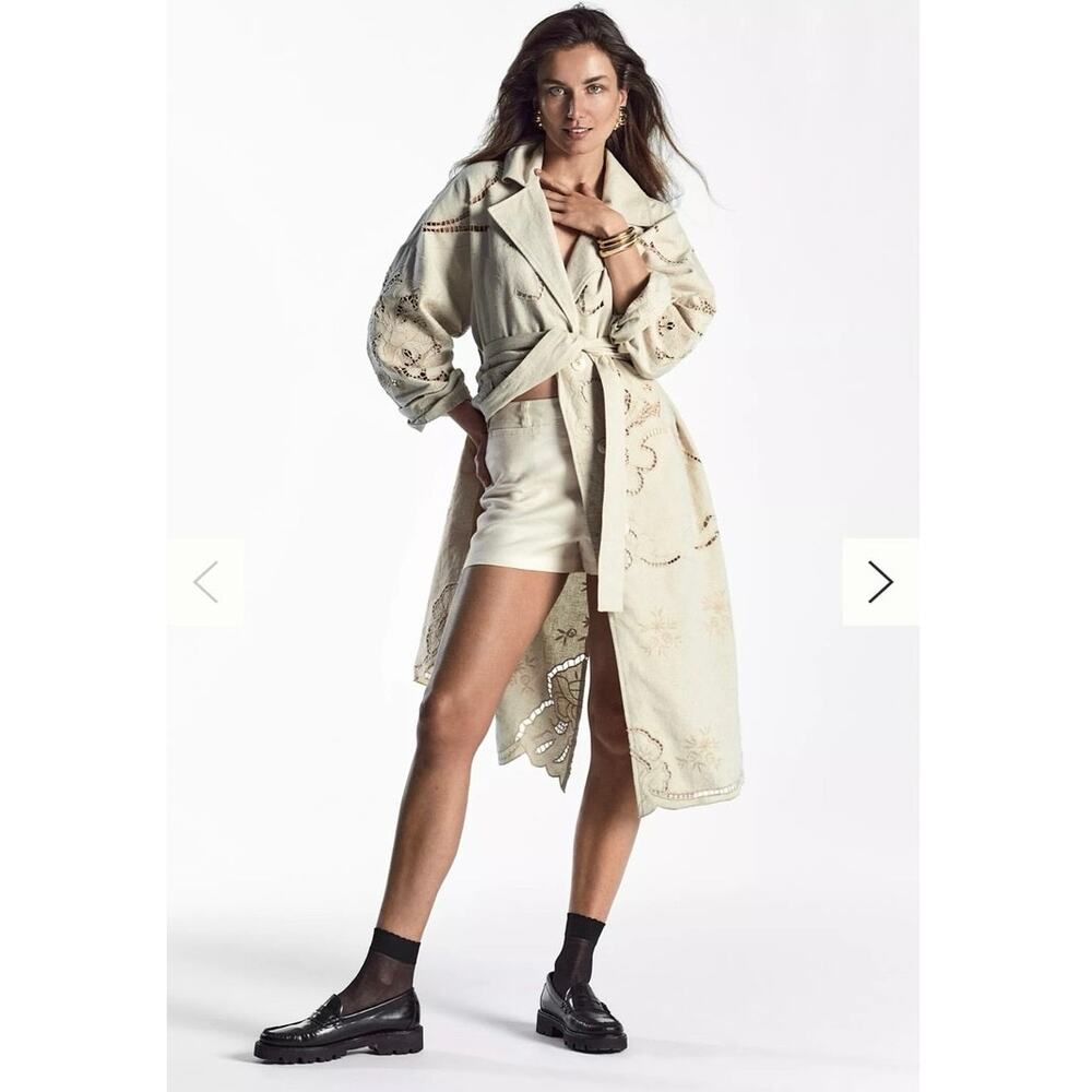 Avec Les Filles Cutwork Linen Trench Coat - Picture 4 of 7